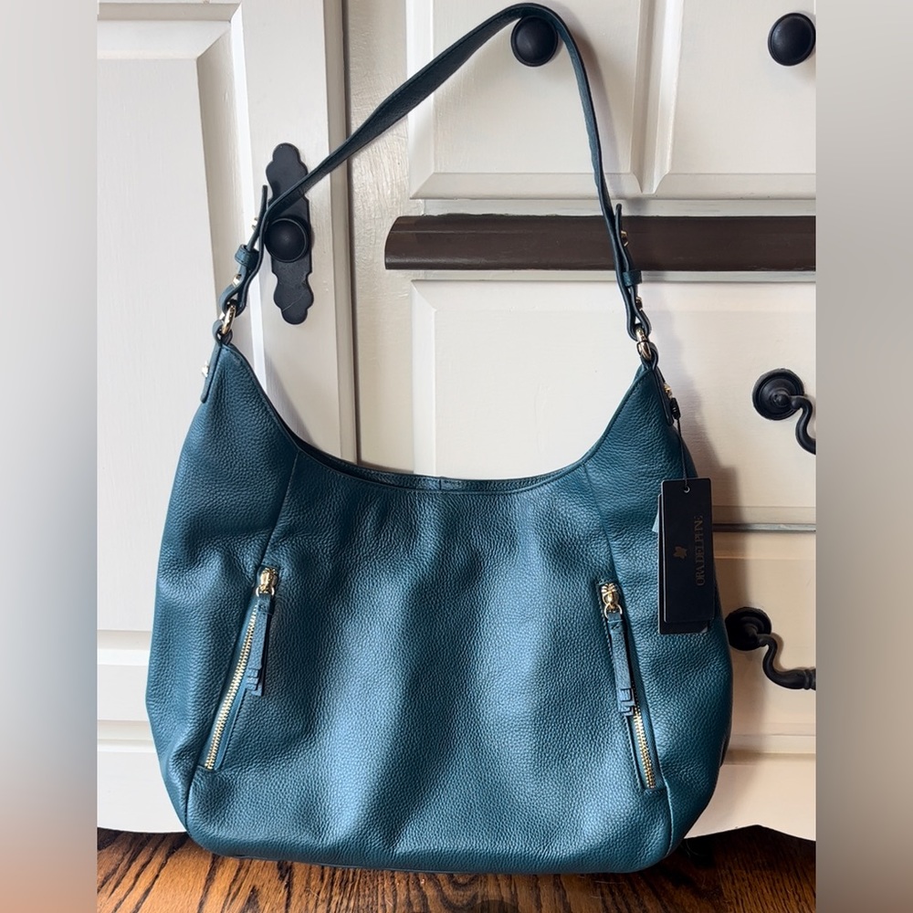 NWT Ora Delphine Teal Pebbled Leather Shoulder Bag